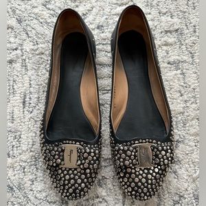 Salvatore Ferragamo Black Flats with Silver Studs
